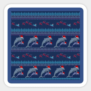 Merry Christmas Ugly Sweater Design with Dolphin in Santa Hats Sticker